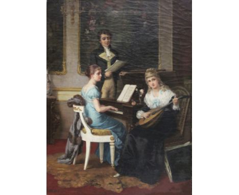Karl Hermann Schellbach (1850-1921) German. An Interior Scene, with Figures Playing Musical Instruments, Oil on Canvas, Signe