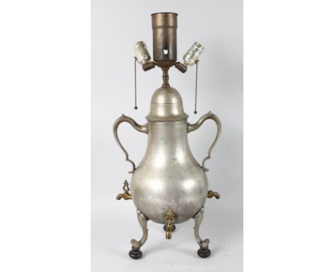 A LARGE PEWTER SAMOVAR, 24ins high, converted to a lamp.