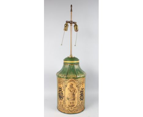 A LARGE TOLEWARE "CHINESE" LAMP. 19ins high.