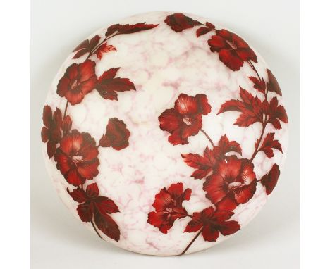 A GOOD ART DECO CAMEO GLASS SPECKLED LIGHT BOWL. 11ins diameter.