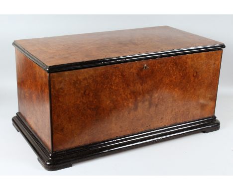 A SUPERB LARGE 19th CENTURY WALNUT CASED MUSICAL BOX with orchestral movement playing eight airs with drum and bells. FABRIQU