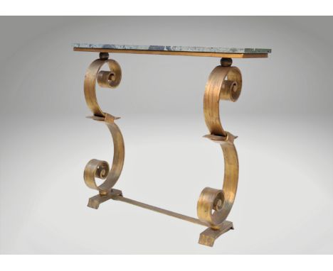Art Deco wrought iron console Green marble shelf. - Weight:  50.00 kg - Region: Europe - Sizes: H 840MM 970MM 250MM
