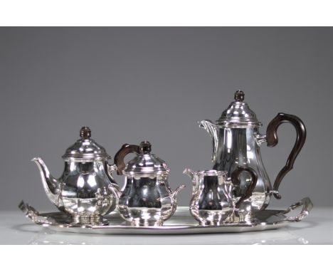 Coffee/tea service with tray in solid silver hallmarked 800 in Louis XV style - Weight:  3.80 kg - Region: Europe - Sizes: L 