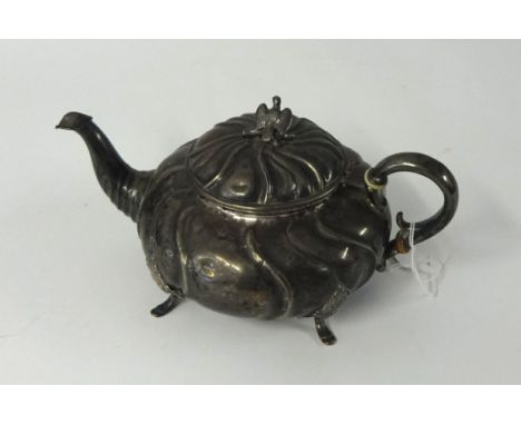 A Russian silver tea pot, of compressed form, weight 11.95oz.