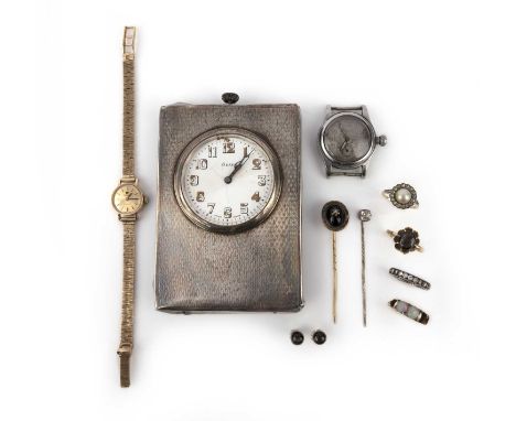 A mixed group of jewellery including an Oyster Junior Sport watch, comprising: a gold, garnet and seed pearl stick pink with 