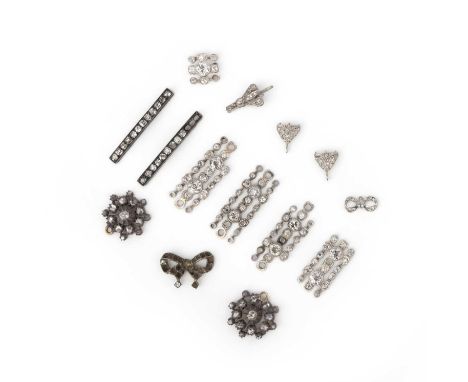 A collection of diamond jewel components, late 19th/early 20th century; comprising: two bar-shaped links set with cushion-sha