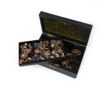 A large collection of jewellery, comprising: a 19th century bracelet set with various hardstone cabochons, mounted in gold, l