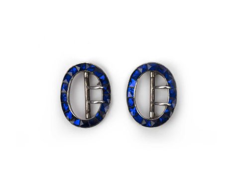 A fine pair of blue paste buckles, 18th century, the small buckles each channel-set with calibré-cut blue pastes, mounted in 