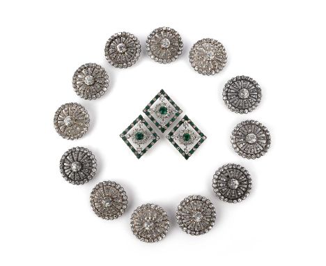 Two cased sets of paste buttons, circa 1800, comprising: a set of twelve buttons of roundel design, set with colourless paste