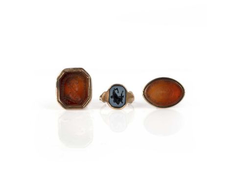 No Reserve - a collection of intaglio jewels, comprising: an onyx intaglio ring, set with a cut-cornered rectangular onyx int