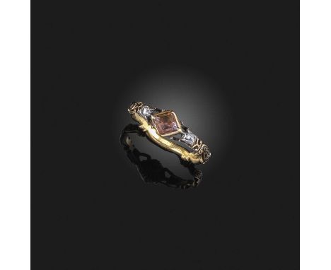 An amethyst and enamel mourning ring, circa 1738, set with a lozenge-shaped amethyst between shoulders set with rose-cut diam