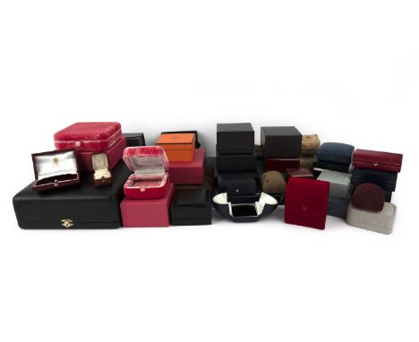 No reserve - a collection of jewellery boxes, the 38 modern boxes and pouches including examples by Cartier, Asprey, Garrard,