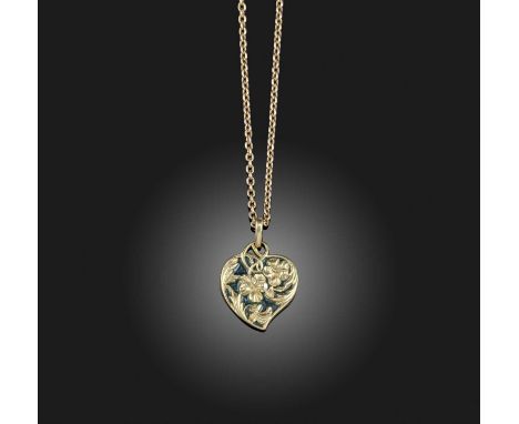 An Art Nouveau gold and enamel pendant, circa 1900, the pendant designed as a witches' heart composed of entwined pansies and