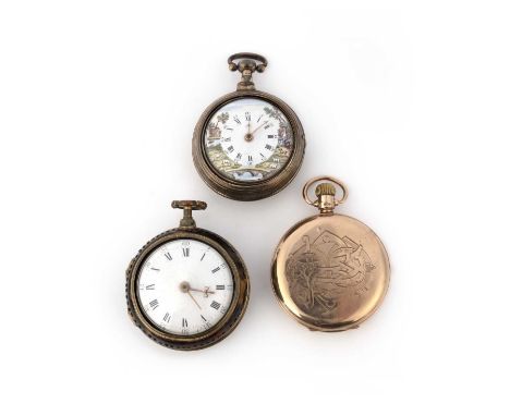 λ A collection of pocket watches, comprising: a pair cased pocket watch, movement signed Alex Hollisone, 6438, pierced balanc