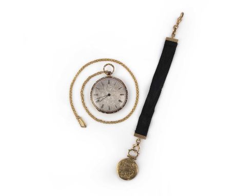 Le Roy, an enamelled gold pocket watch, 19th century, and a gold locket, circa 1907, comprising: a pocket watch, the silvered