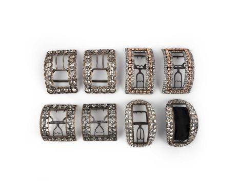 Four pairs of paste shoe buckles, late 18th century, comprising: four pairs of shoe buckles, each set with colourless pastes,