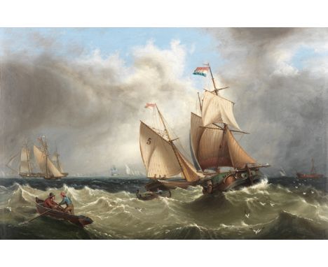 Henry Redmore (British, 1820-1887)A pilot cutter with other shipping and a lightvessel in the distance, believed to be on the