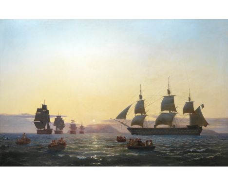 Niels Carl Flindt Dahl (Danish, 1812-1865)Ships of the French fleet on manoeuvres in the Mediterraneanoil on canvas 123.5 x 1