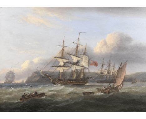 Thomas Luny (British, 1759-1837)HMS Bellerophon leaving Torbay with the defeated Emperor Napoleon aboard, 26th July 1815signe