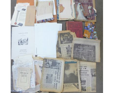 A box of ephemera, including 1960's newspapers, a Daily Telegraph issued folio of drawings, etc.