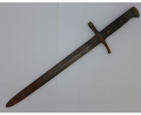 An Italian bayonet, the blade marked Torino, no scabbard, blade a/f, rust