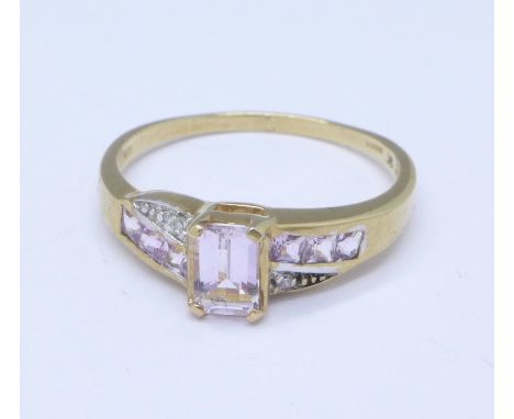 A 9ct gold, morganite, pink sapphire and diamond ring, S