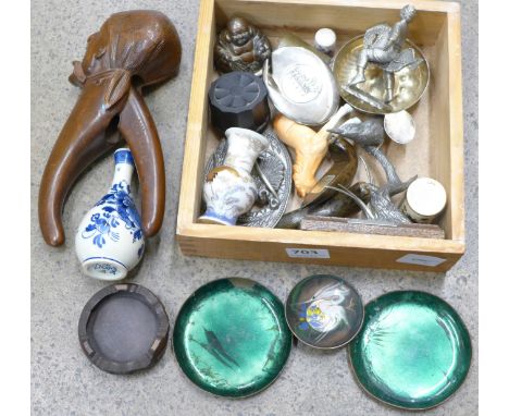 Assorted items including a carved nutcracker