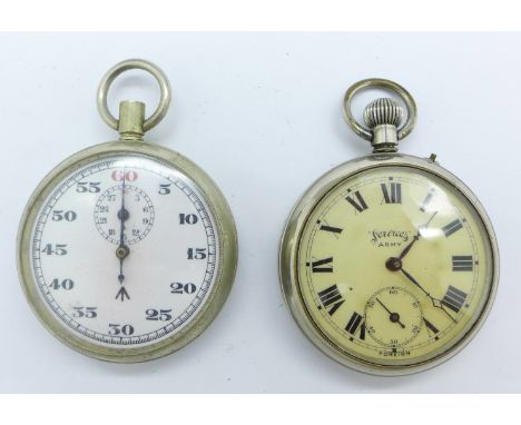A military stopwatch with broad arrow and a Services 'Army' pocket watch, stopwatch a/f