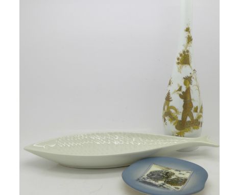 A Gustavsberg fish dish, a Finnish dish and a Rosenthal vase, signed B. Wiinblad, vase 26.5cm