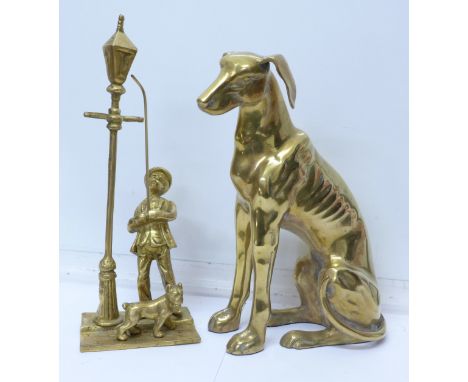A brass model dog and lamp lighter