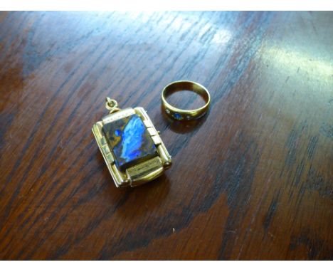 LADIES 9CT YELLOW GOLD DIAMOND AND SAPPHIRE RING, SIZE M (ON STONE DEFICIENT) 2.1G APPROX AND AN UNMARKED YELLOW METAL EDWARD