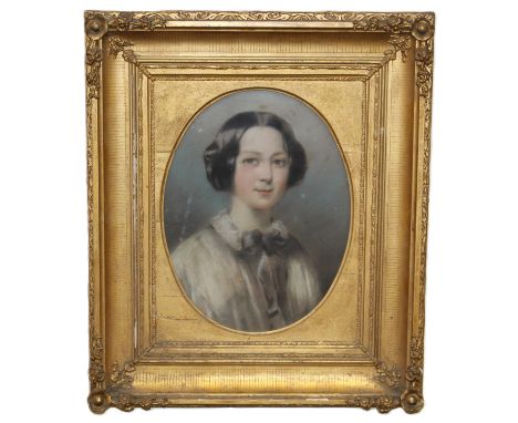 A 19th century Oval pastel portrait of a girl in gilt frame 37cm x 28cm