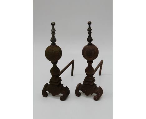 A pair of andirons with ball and finial 52cm