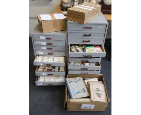 Large quantity of cigarette card catalogues including 2 x wooden cabinets