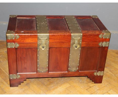 A&nbsp;Chinese hardwood and camphorwood oblong trunk of traditional form, w 92cm