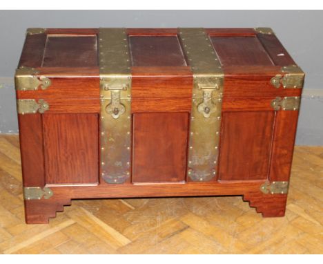 A Chinese hardwood and camphorwood oblong trunk of traditional form, w 92cm
