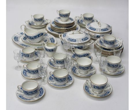 A Coalport Revelry part dinner and tea service, comprising three dinner plates, six salad and tea plates, pair of covered tur