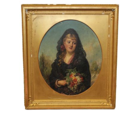 Att to Charles Sillem Lidderdale, oval portrait of a lady, Attributed by Rupert Maas. Previous property of Lady Grey, Wrest p