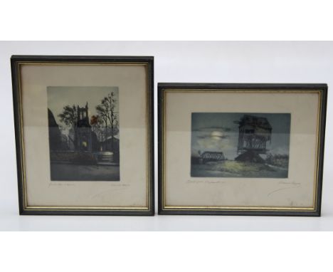 Maurice Augis etching with aquatint, signed, 14cm x 20cm &amp; 13.5cm x 19.5cm Savage fine art labels verso