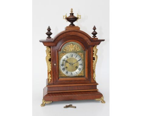 German walnut mantel clock by Junghans l, striking in two gongs 53cm