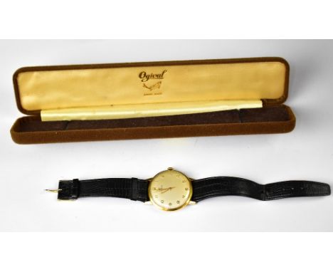 TISSOT; a gentlemen's gold plated wristwatch, the silvered circular dial set with raised gold Arabic numerals, crown wind mov