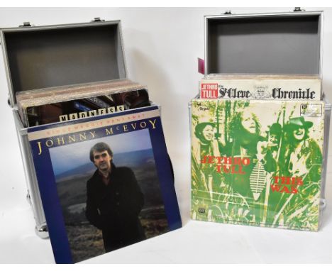 Two alloy flight cases containing a quantity of vinyl LPs to include twenty-four Jethro Tull albums, several Rolling Stones a