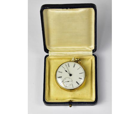 LEWIS SAMUEL, 4 LORD ST LIVERPOOL; an 18ct gold open face pocket watch, the white enamelled dial set with Roman numerals and 
