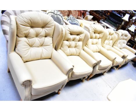 A contemporary Queen Anne style cream leather button back five-piece suite, to include a two-seat sofa, and three matching ar