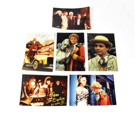 DOCTOR WHO; six photographs bearing the signatures of actors who have played The Doctor, including Jon Pertwee, Sylvester McC