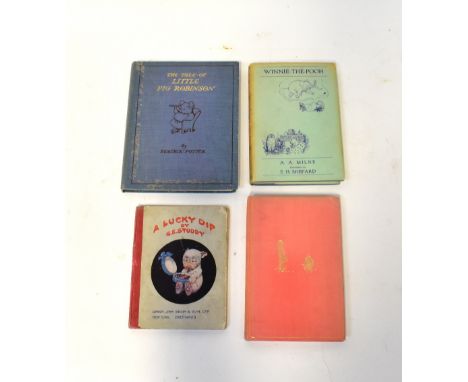 Four vintage children's story books comprising first edition 1928, AA Milne, 'The House At Pooh Corner', 'Winnie The Pooh', 1