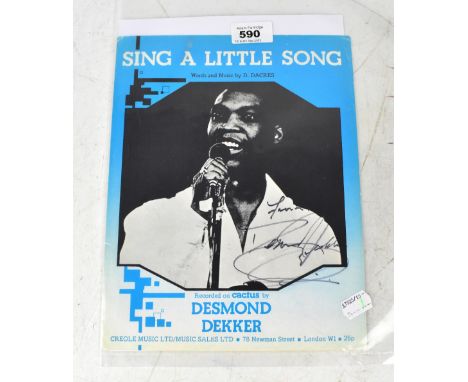 DESMOND DEKKER; 'Sing a Little Song', music score bearing the signature of the star.We have not authenticated this signature,