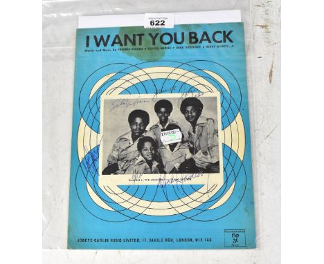 THE JACKSON FIVE; 'I Want You Back', a song sheet bearing the signatures of the five band members to the cover.We have not au