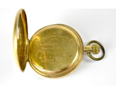 ROTHERHAMS; a 9ct gold open face pocket watch, the white dial set with Arabic numerals and smaller subsidiary seconds dial, c
