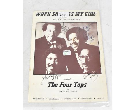 THE FOUR TOPS; 'When She Was My Girl', a music score bearing  signatures of the band members.We have not authenticated these 